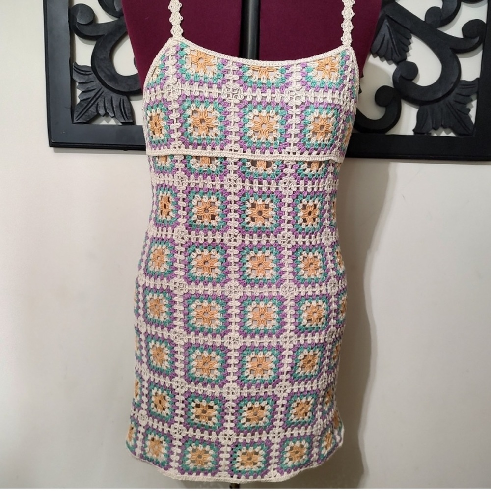 ZARA M COLORFUL MULTICOLORED SHORT KNIT DRESS FESTIVAL OUTFIT